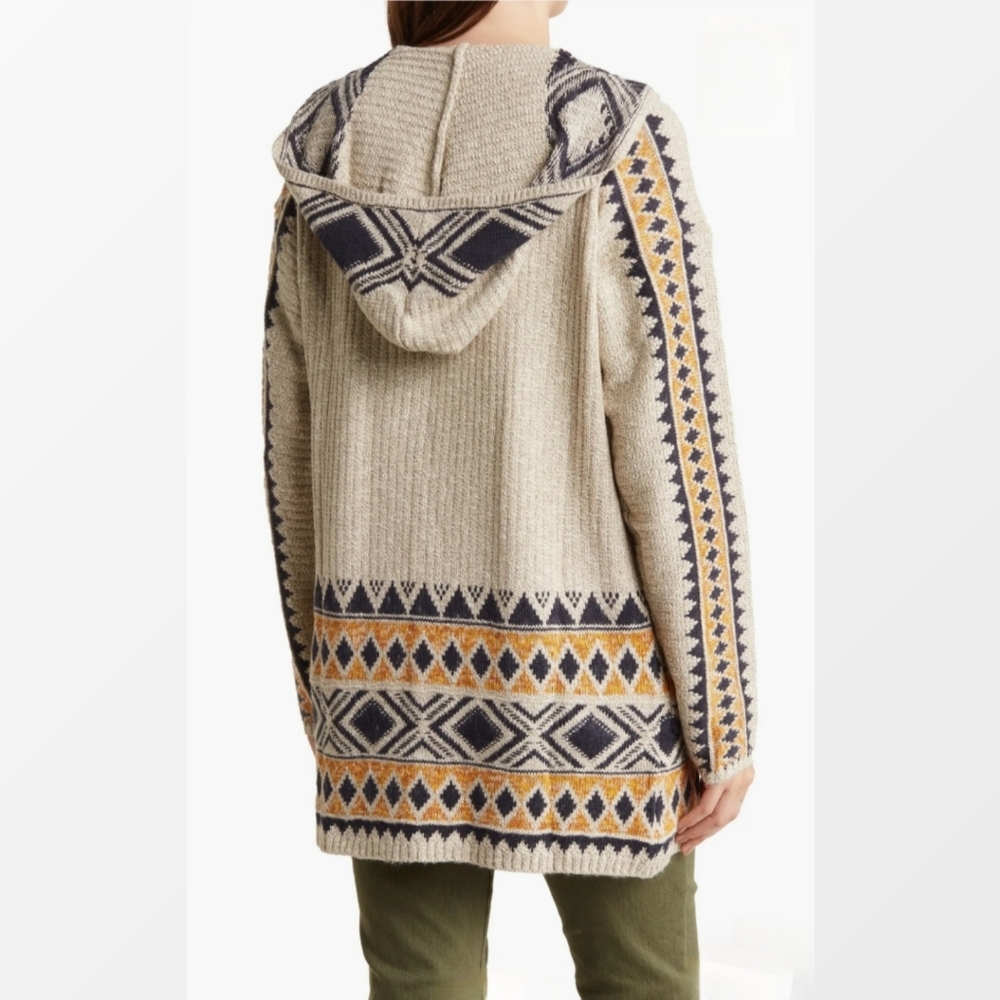 LUCKY BRAND Longline Cardigan Hoodie Open Front Aztec Southwestern Chunky Sz 3X - Picture 8 of 14